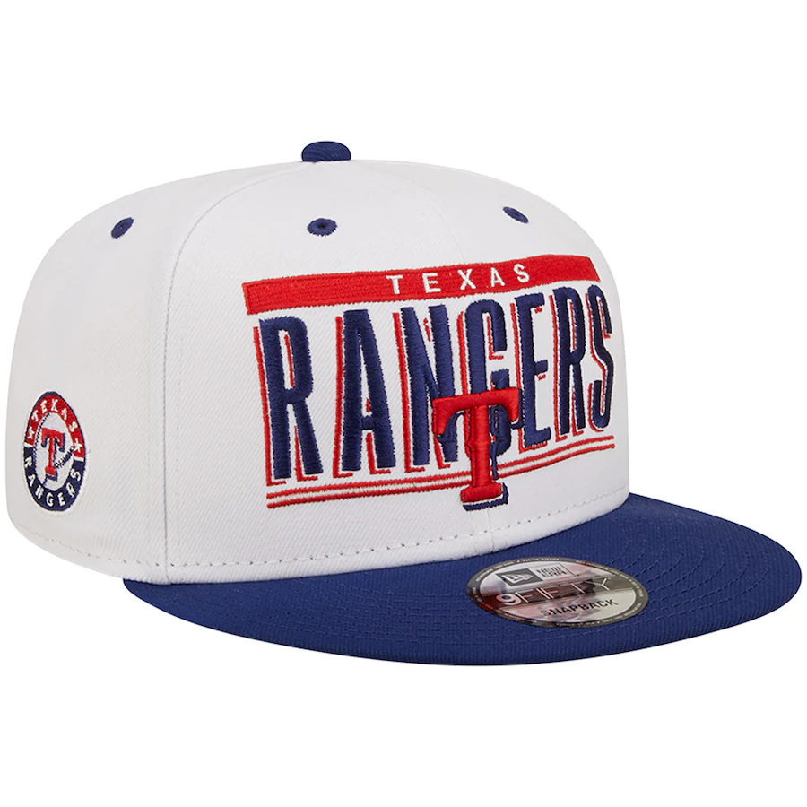 New Era Texas Rangers Retro Title 9FIFTY Snapback Hat - White/Royal product image 1, provided for visual reference and
