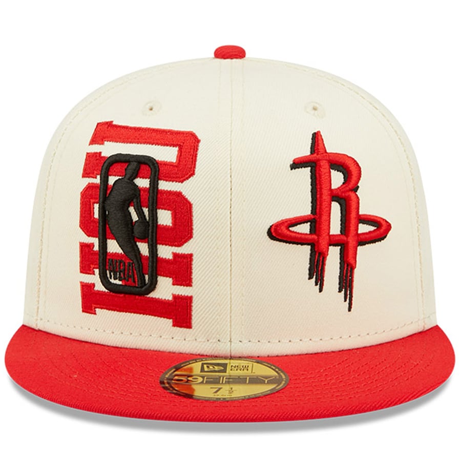 Houston Rockets New Era 2022 NBA Draft 59FIFTY Fitted Hat - Cream/Red product image 2, provided for visual reference and