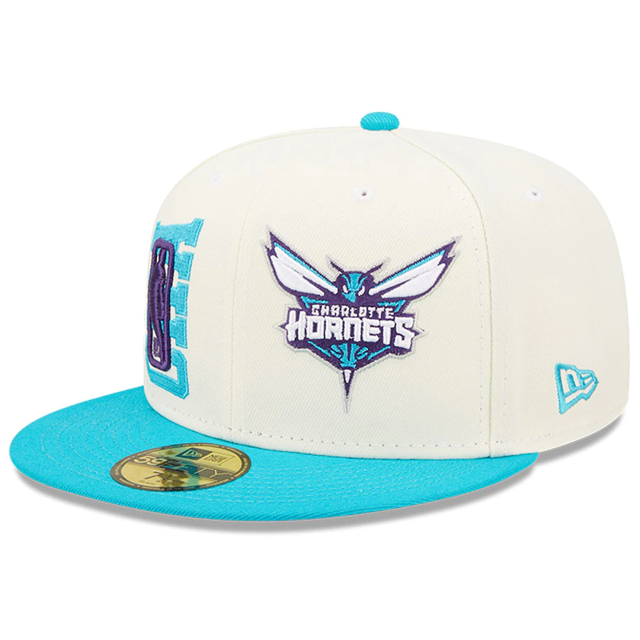 Charlotte Hornets New Era 2022 NBA Draft 59FIFTY Fitted Hat - Cream/Teal product image 1, provided for visual reference and