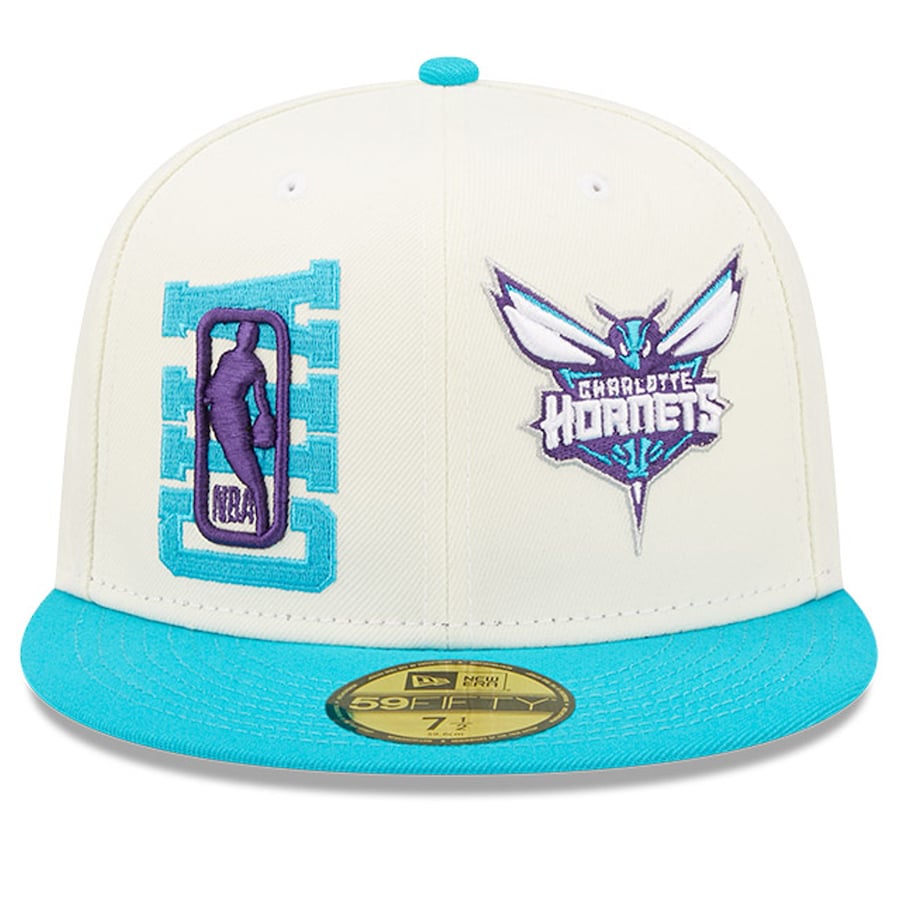 Charlotte Hornets New Era 2022 NBA Draft 59FIFTY Fitted Hat - Cream/Teal product image 2, provided for visual reference and