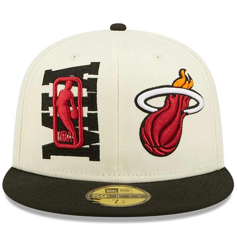 Miami Heat New Era 2022 NBA Draft 59FIFTY Fitted Hat - Cream/Black product image 4, provided for visual reference and