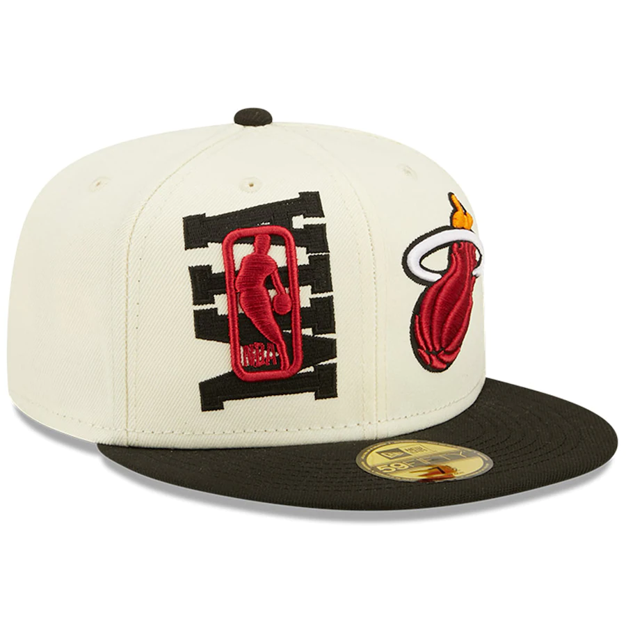 Miami Heat New Era 2022 NBA Draft 59FIFTY Fitted Hat - Cream/Black product image 2, provided for visual reference and