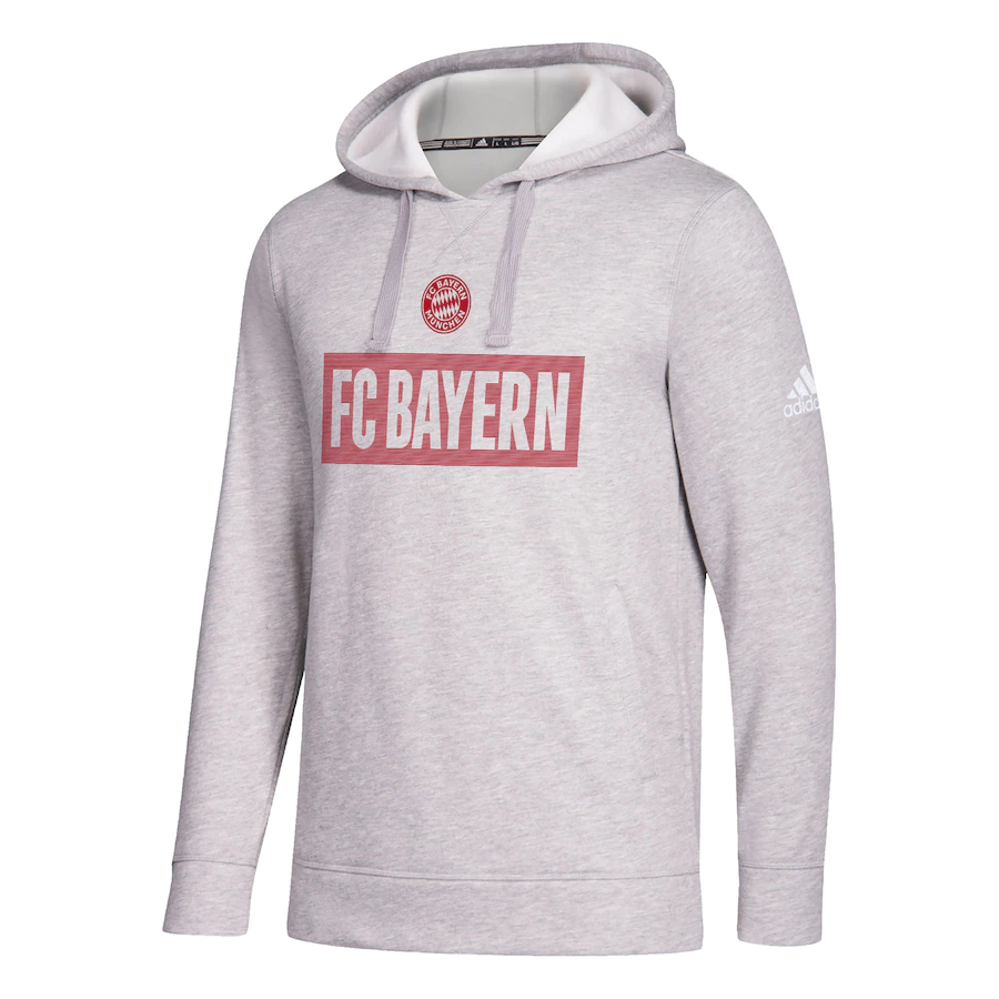 Bayern Munich adidas Box Pullover Hoodie - Heathered Gray product image 1, provided for visual reference and product detail