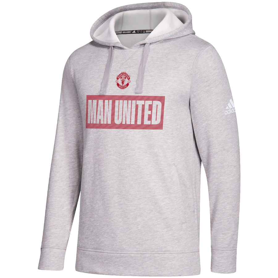 Adidas Manchester United Heathered Gray Box Pullover Hoodie product image 1, provided for visual reference and product