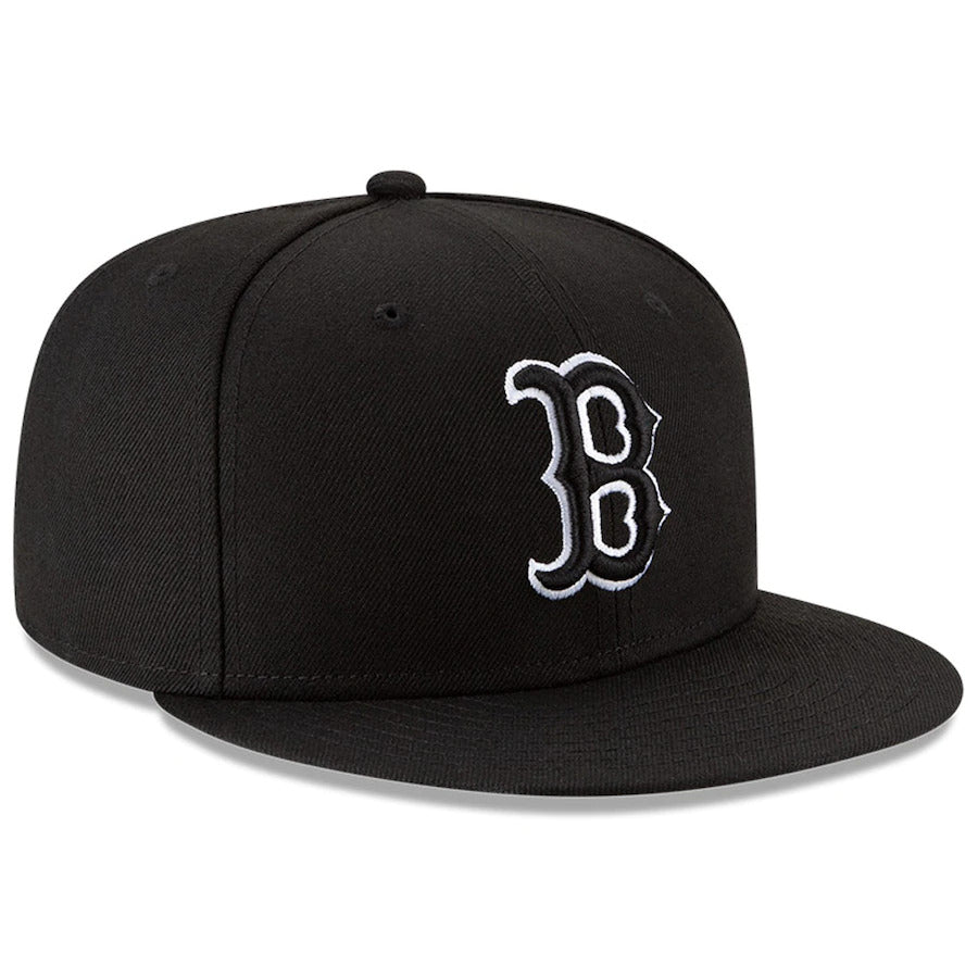 Boston Red Sox New Era Black On White 59Fifty Fitted Hat product image 3, provided for visual reference and product detail