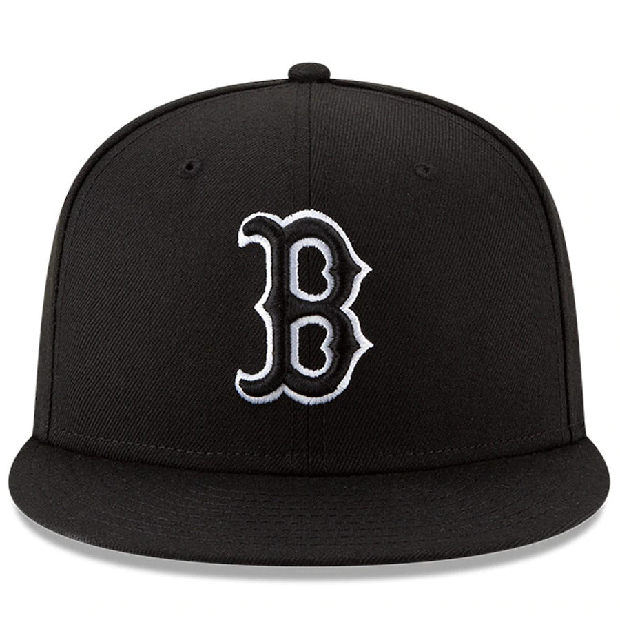 Boston Red Sox New Era Black On White 59Fifty Fitted Hat product image 2, provided for visual reference and product detail