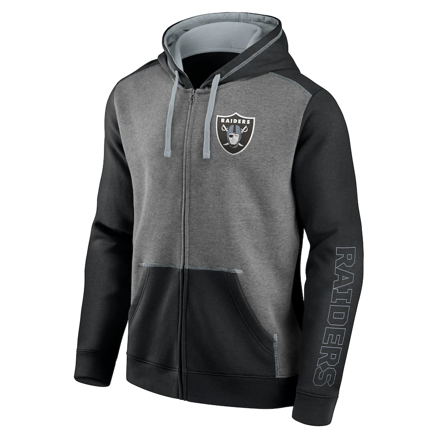 Las Vegas Raiders Fanatics Branded Expansion Full-Zip Hoodie-Heathered Charcoal/Black product image 1, provided for visual