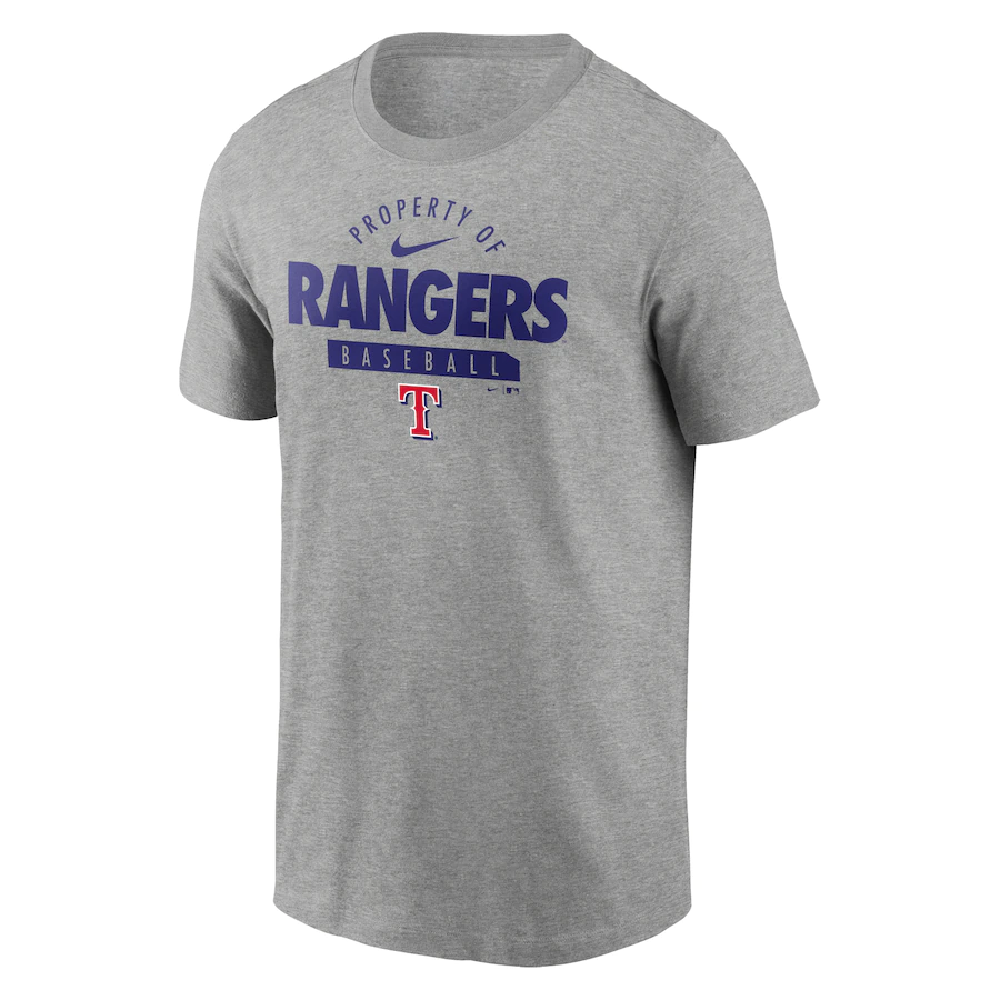 Nike Texas Rangers Primetime Property Of Practice T-Shirt - Gray - Gray product image 1, provided for visual reference and