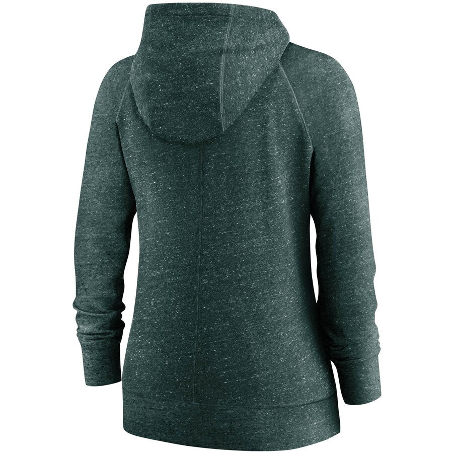 Oakland Athletics Nike Women Wordmark Gym Vintage Raglan Full-Zip Hoodie - Heathered Green product image 2, provided for