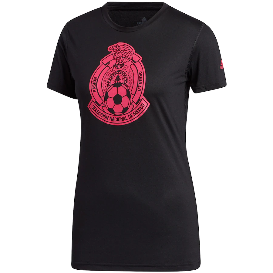 Adidas Women Mexico National Team Crest Amplifier T-Shirt-Black/Pink product image 1, provided for visual reference and