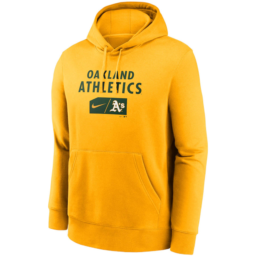 Nike Oakland Athletics Team Lettering Club Pullover Hoodie – Gold product image 1, provided for visual reference and product