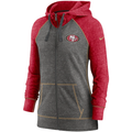 Nike Women San Francisco 49ers Gym Vintage Raglan Full-Zip Hoodie – Heathered Charcoal/Scarlet product image 1, provided for