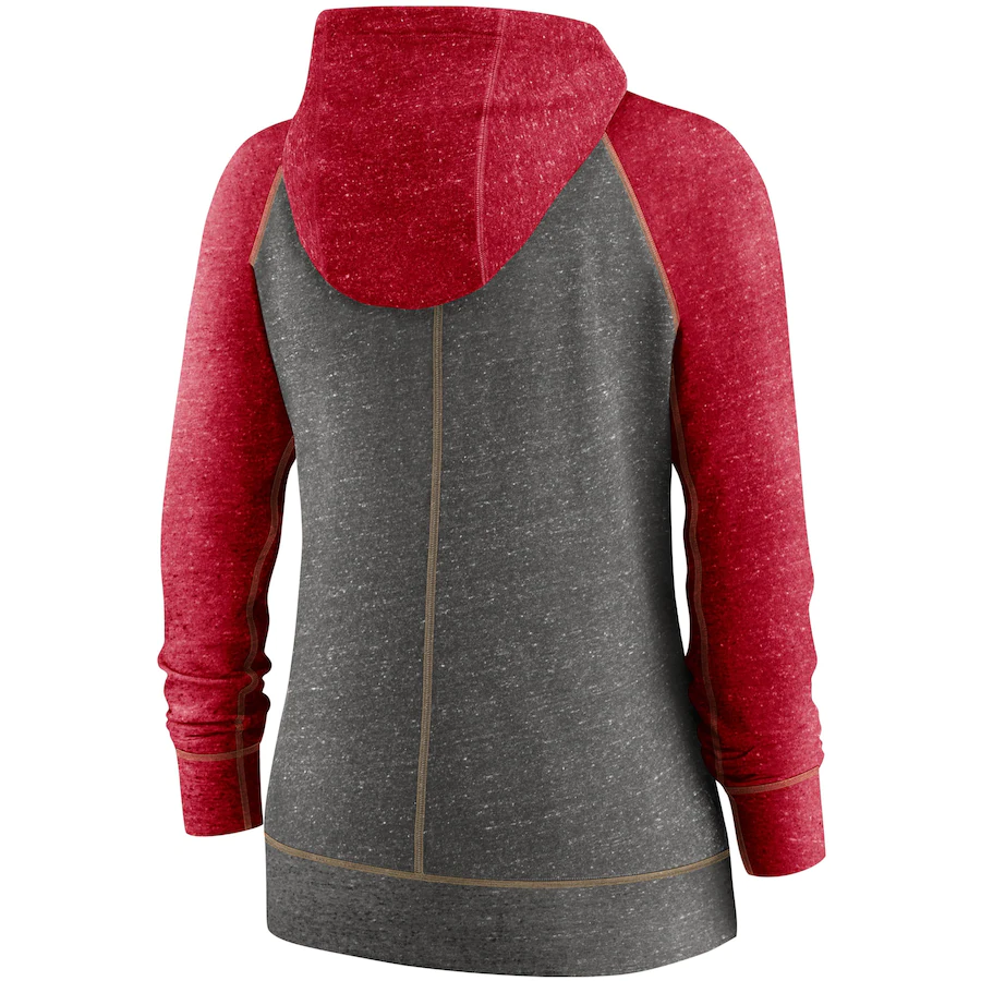 Nike Women San Francisco 49ers Gym Vintage Raglan Full-Zip Hoodie – Heathered Charcoal/Scarlet product image 2, provided for